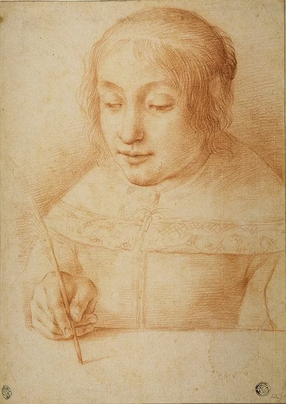 Young Woman Writing Or Drawing by Elisabetta Sirani - Canvas Print