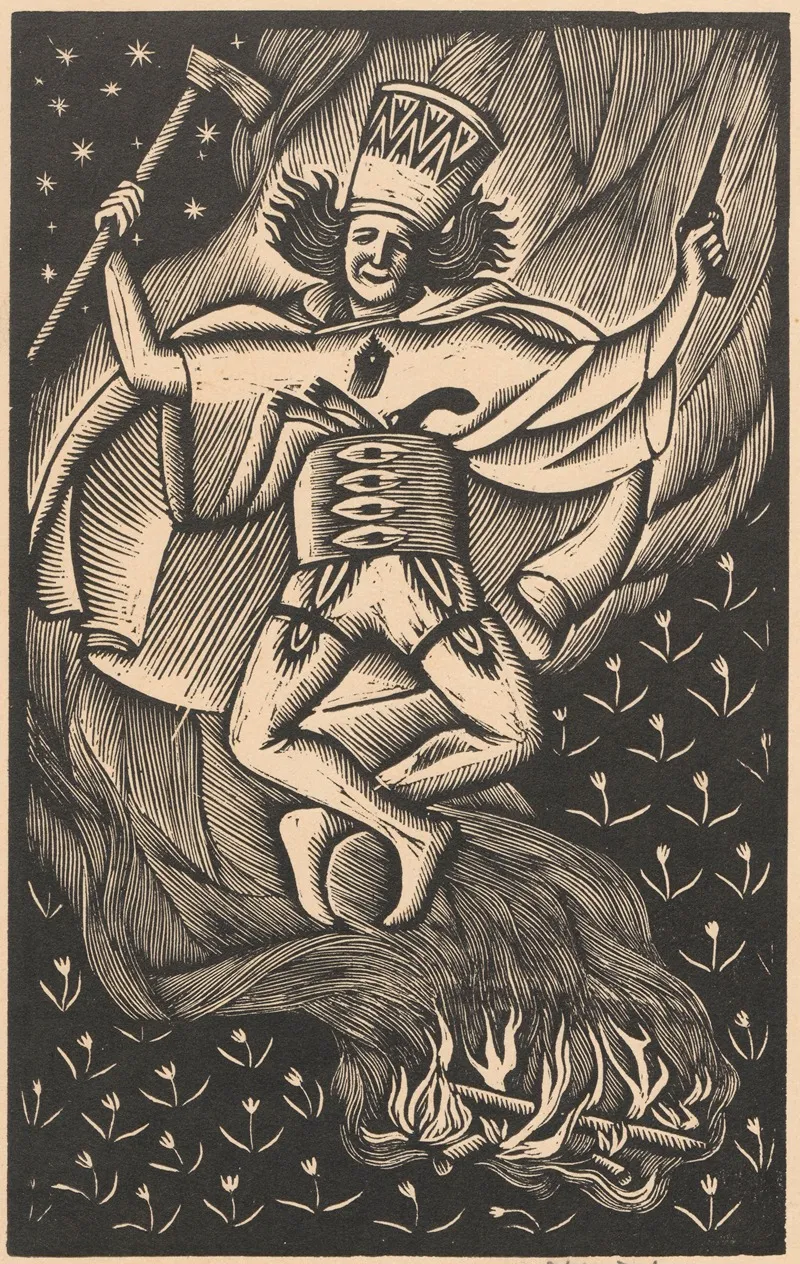 Zbojnik Tanczacy Nad Ogniem by Władysław Skoczylas - Canvas Print