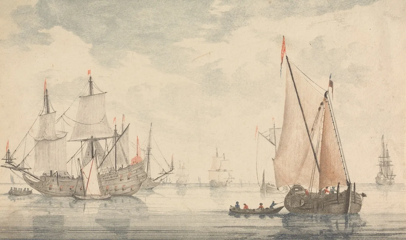 Zeegezicht Met Fregat En Zeilschepen by Johann Teyler - Canvas Print