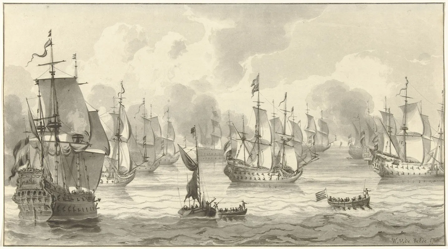 Zeegezicht Met Oorlogsvloot by Christiaan Josi - Canvas Print