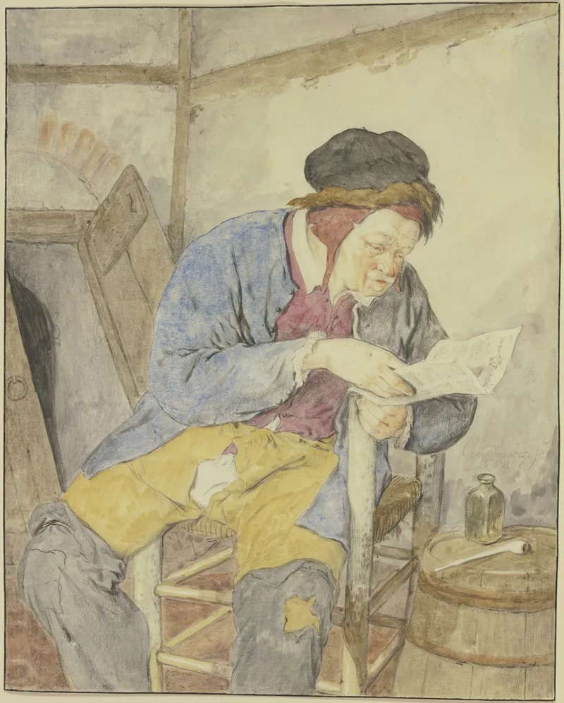 Zeitungsleser Bei Einem Fass by Cornelis Dusart - Canvas Print