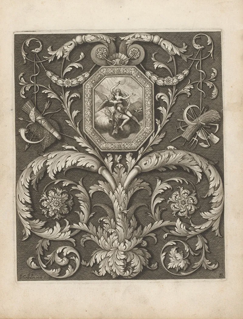 Zephyros And Flora Surrounded By Leaf Shaped Ornaments