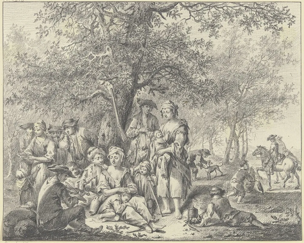 Zigeunerfamilie Unter Einer Eiche Am Waldrand Rastend