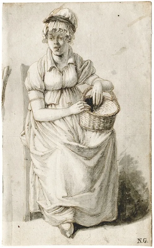 Zittend Meisje Met Mand by Barend Hendrik Thier - Canvas Print