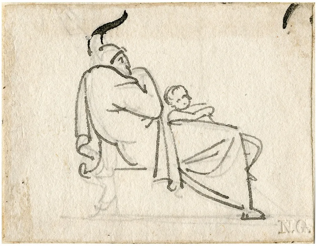 Zittende Achteroverleunende Man Met Een Kind Op Schoot by David Humbert de Superville - Canvas Print