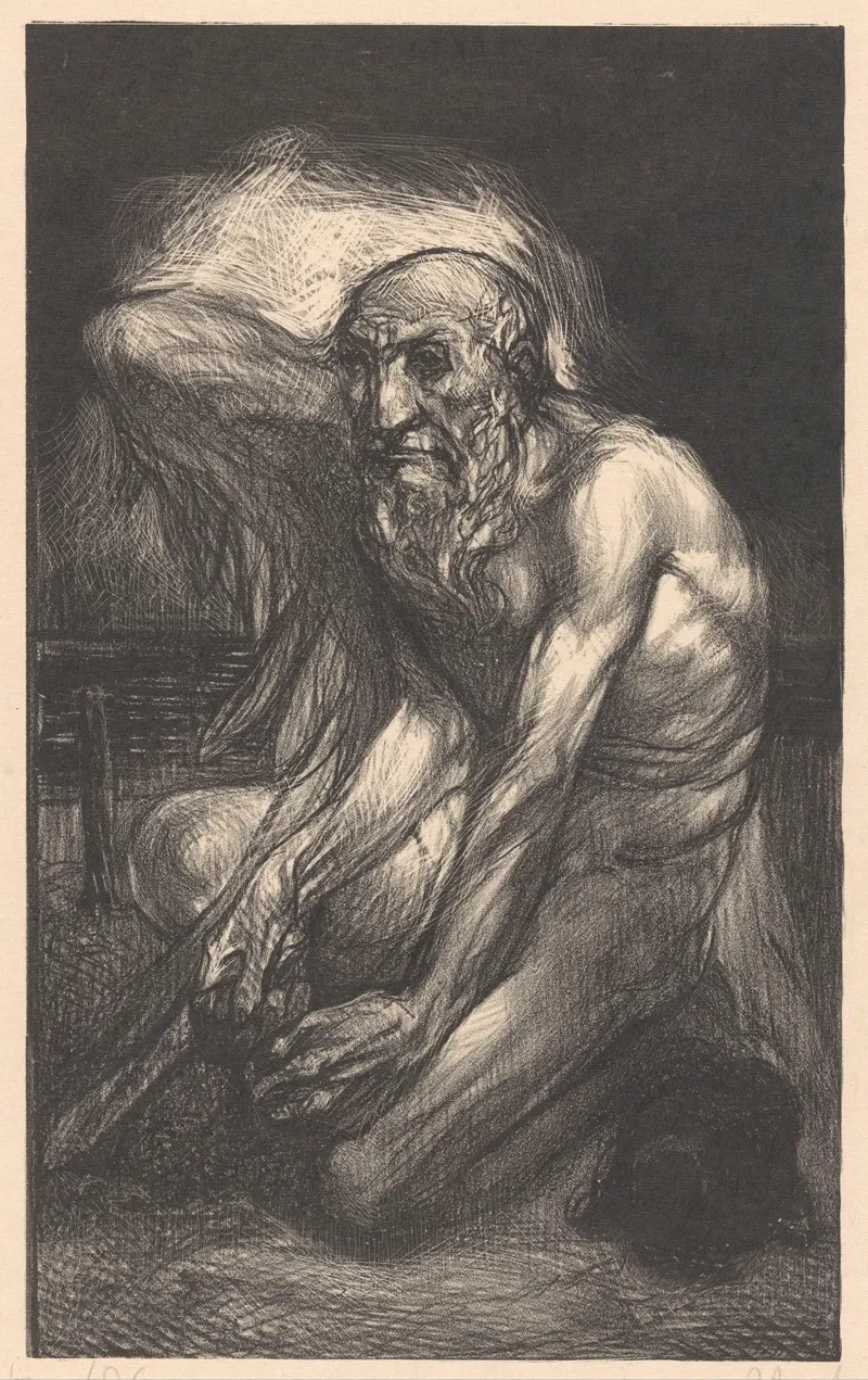 Zittende Bebaarde Man Met Vleugels by Johannes Josephus Aarts - Canvas Print
