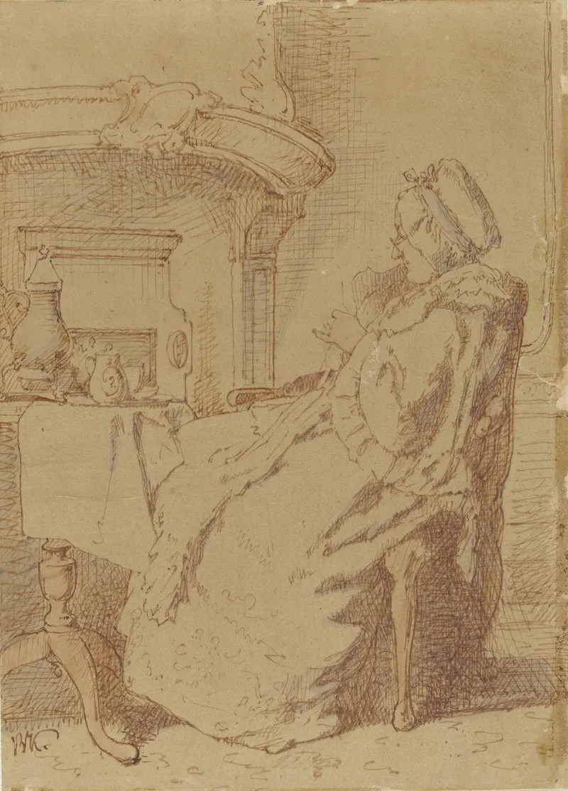 Zittende Breiende Oude Vrouw Aan Een Tafel by Alexander Hugo Bakker Korff - Canvas Print