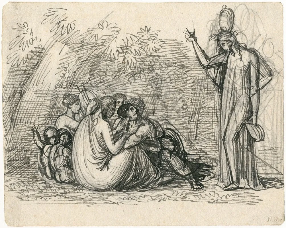 Zittende Groep Waarnaast Staande Vrouw by David Humbert de Superville - Canvas Print