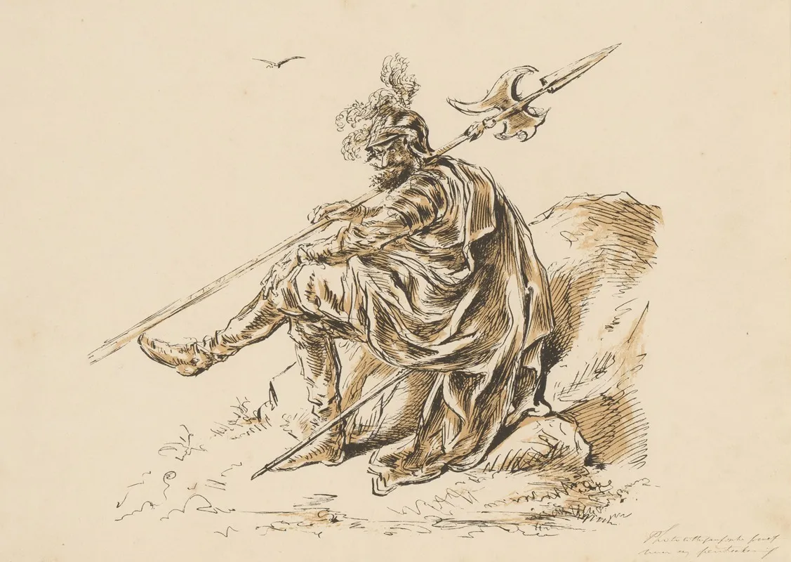 Zittende Krijgsman Met Hellebaard