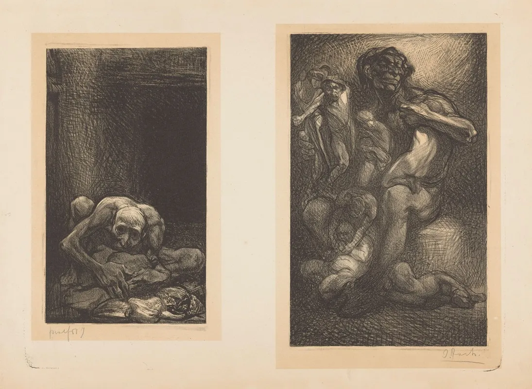 Zittende Man In Het Donker Reus Met Mensen Op Schoot by Johannes Josephus Aarts - Canvas Print