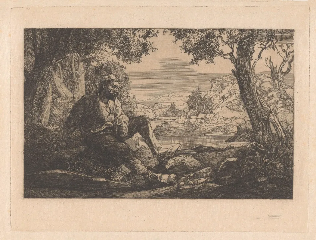 Zittende Man In Heuvellandschap by Johannes Josephus Aarts - Canvas Print