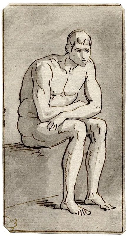 Zittende Man Naaktfiguur by David Humbert de Superville - Canvas Print