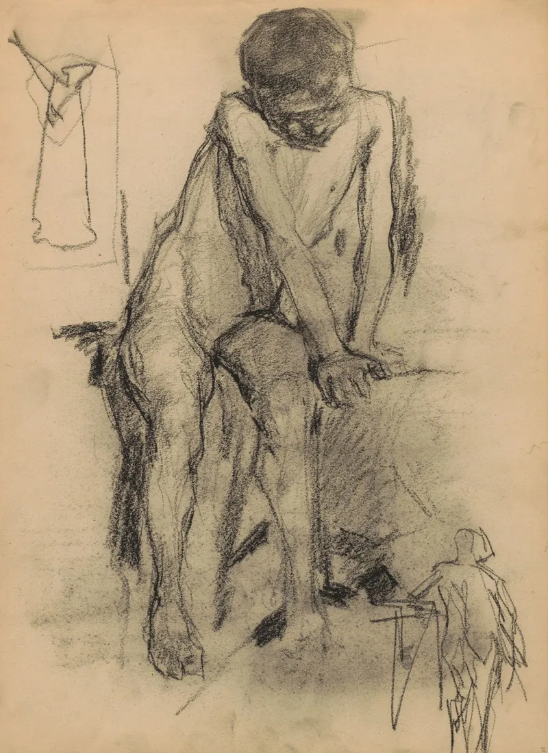 Zittende Naakte Jongen 4 by Marius Bauer - Canvas Print