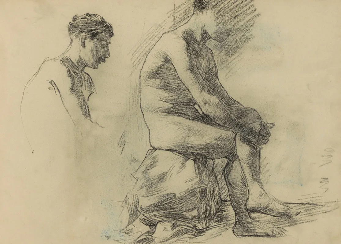 Zittende Naakte Man 2 by Marius Bauer - Canvas Print