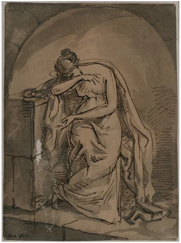 Zittende Treurende Vrouw In Een Nis by David Humbert de Superville - Canvas Print