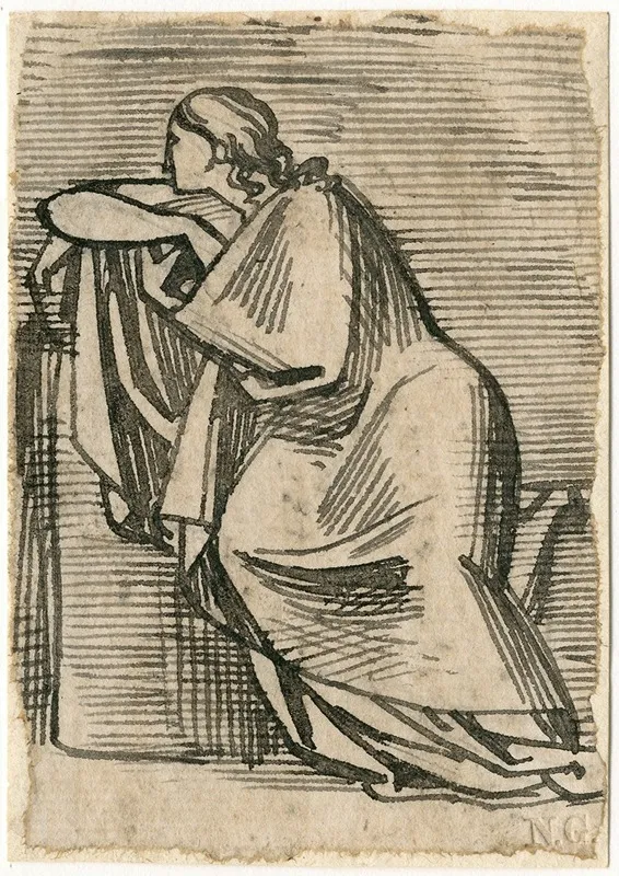 Zittende Vrouw In Lange Mantel De Elleboog Op Verhoging by David Humbert de Superville - Canvas Print