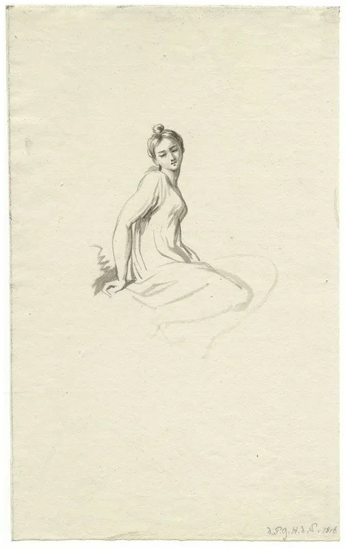 Zittende Vrouw Van Terzijde Nr De Kijker Zich Wendend by David Humbert de Superville - Canvas Print