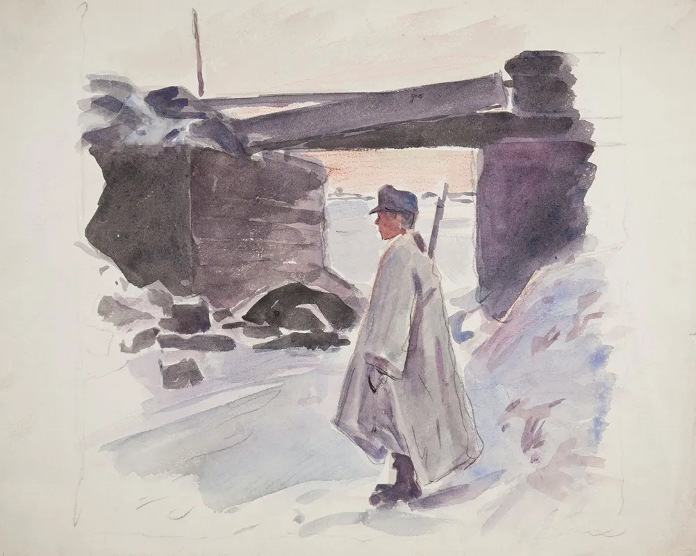 Zolnierz Legionu Ukrainskich Strzelcow Siczowych 1914 1920 Stojacy Na Warcie Przy Moscie by Ivan Ivanec - Canvas Print
