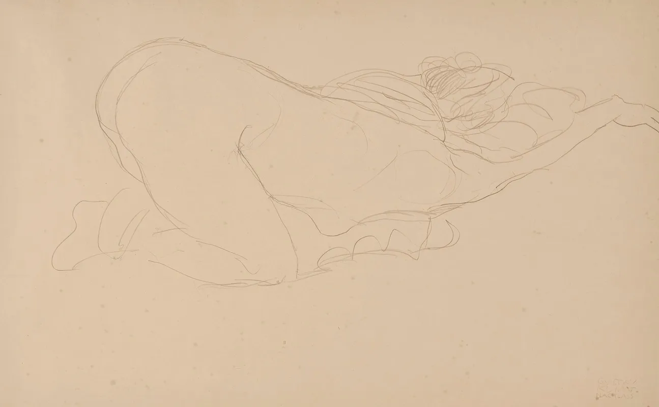 Zusammengekauerter Halbakt Nach Rechts by Gustav Klimt - Canvas Print