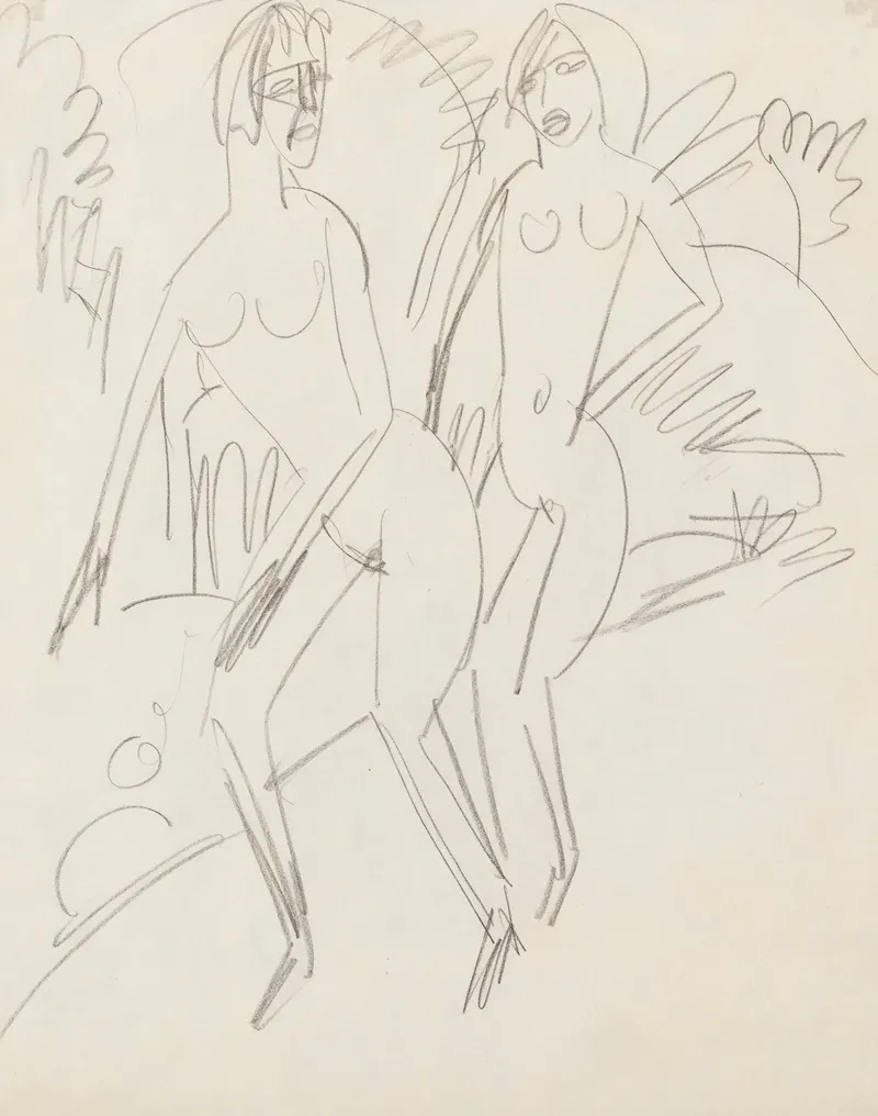 Zwei Badende An Der Fehmarnkuste by Ernst Ludwig Kirchner - Canvas Print