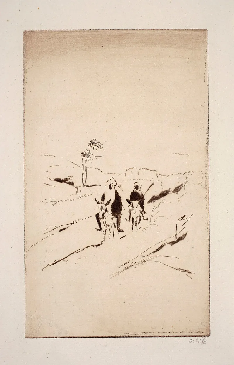 Zwei Beduinen Reisende Auf Einem Esel by Emil Orlik - Canvas Print