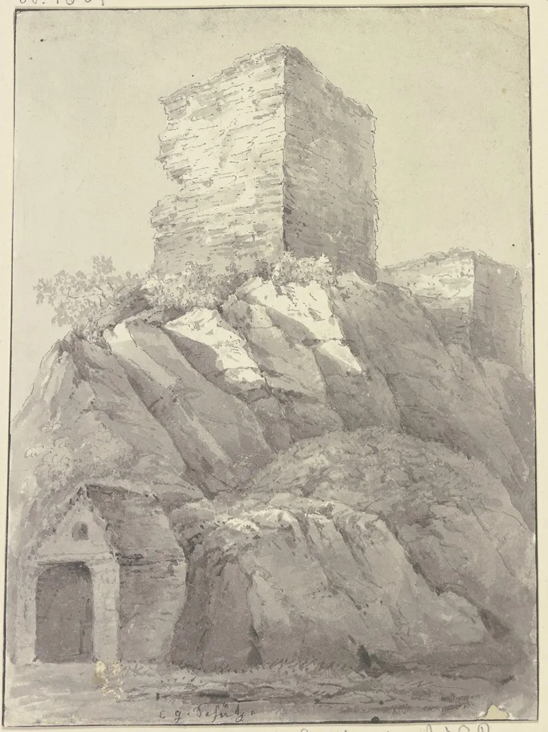 Zwei Burgturme Auf Einem Felsen Im Vordergrund Ein Steinhauschen