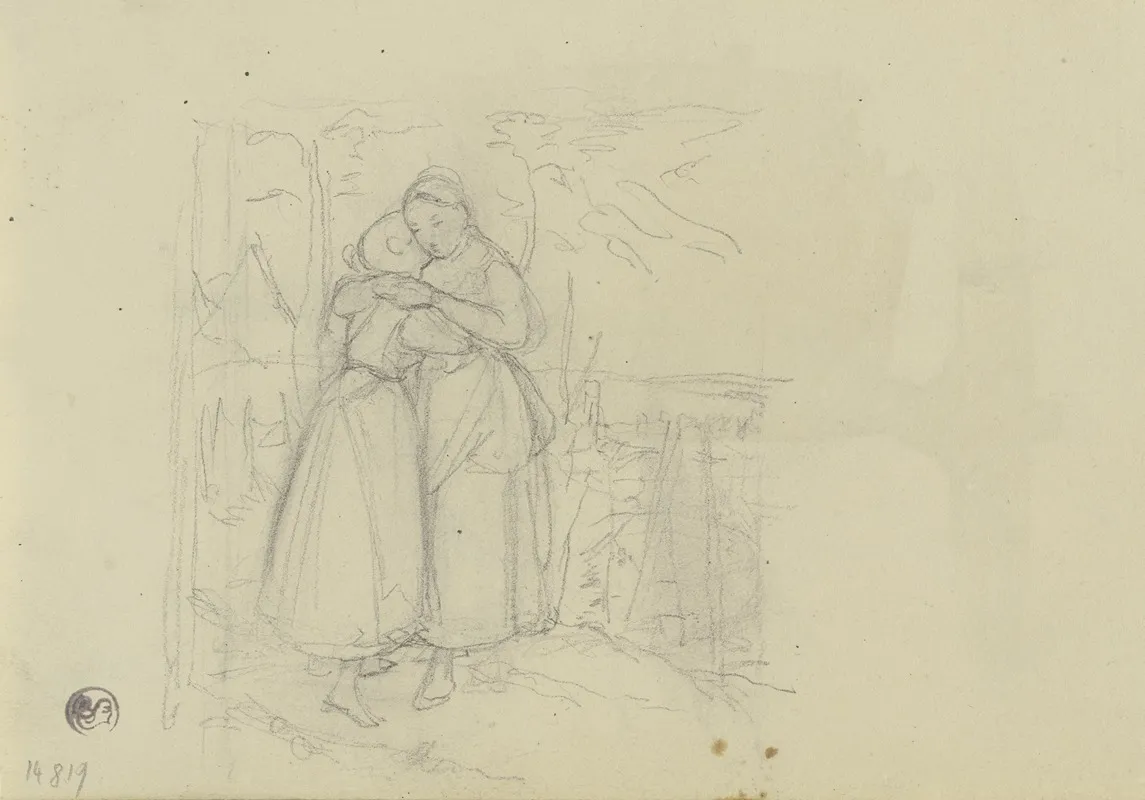 Zwei Einander Umarmende Frauen In Einem Garten by Jakob Becker - Canvas Print