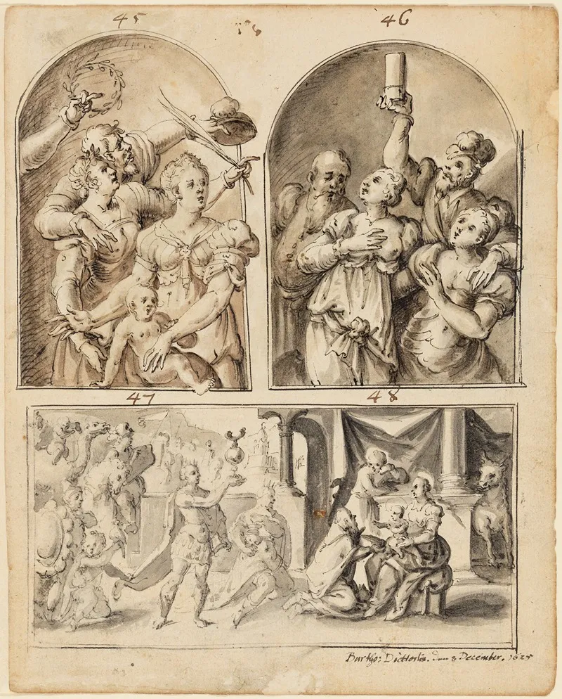 Zwei Figurengruppen In Nischen Anbetung Der Konige by Bartholomäus Dietterlin - Canvas Print