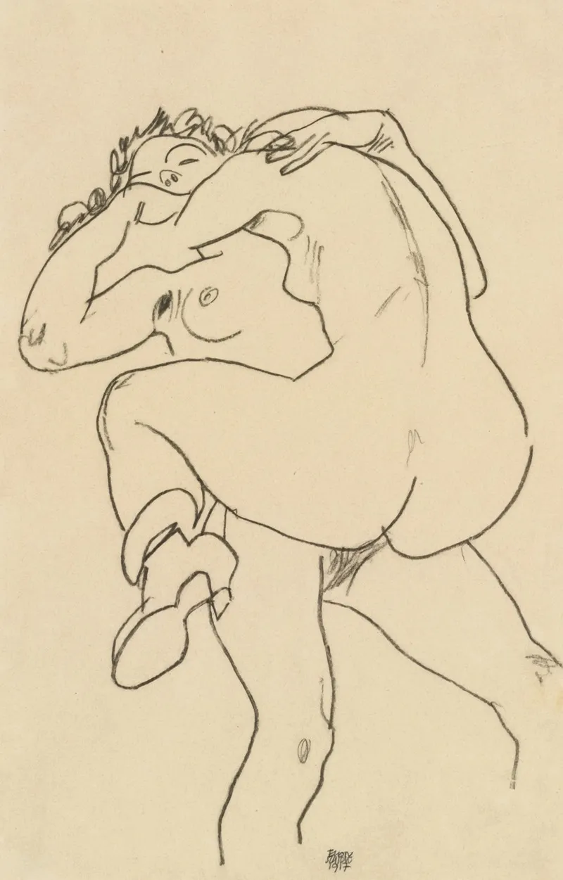 Zwei Freundinnen Two Friends 2 by Egon Schiele - Canvas Print