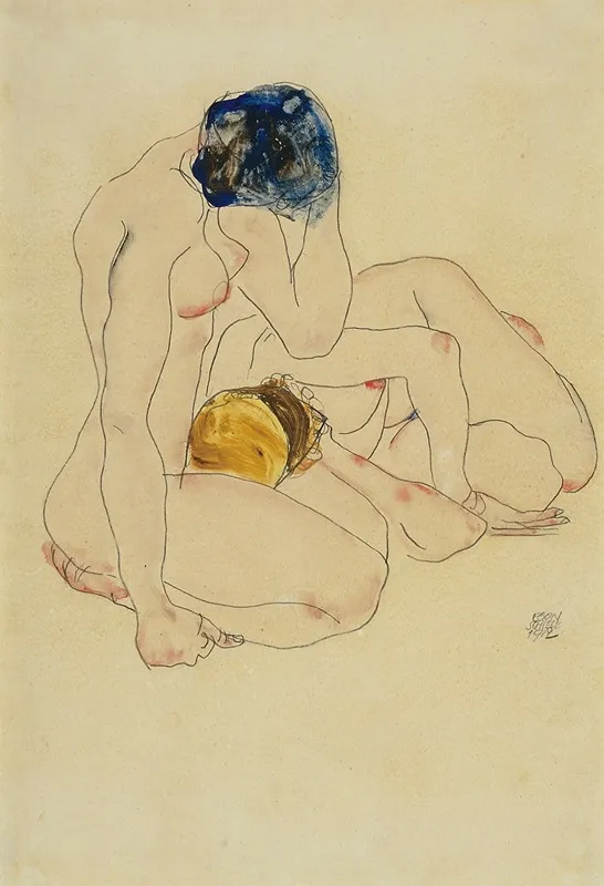 Zwei Freundinnen Two Friends by Egon Schiele - Canvas Print