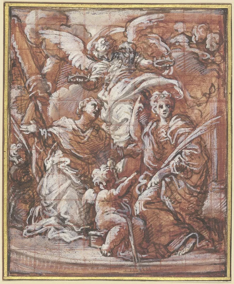 Zwei Heilige Werden Von Einem Engel Gekront by Giuseppe Passeri - Canvas Print