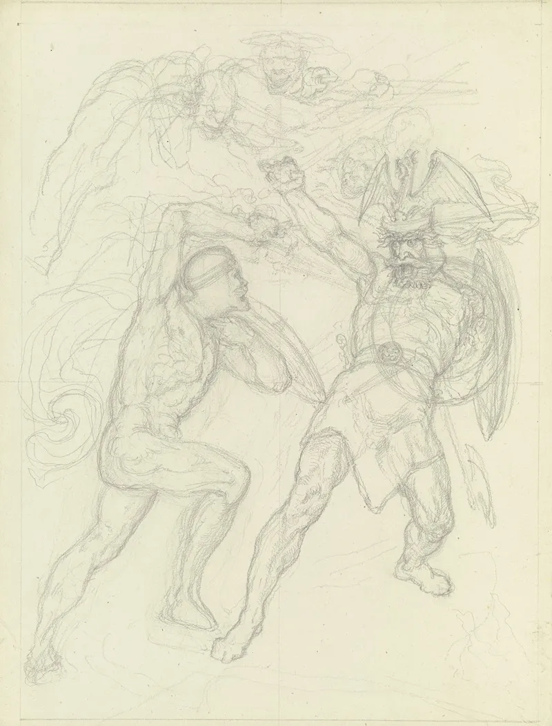 Zwei Kampfende Krieger Macbeth Und Macduff by Ferdinand Fellner - Canvas Print