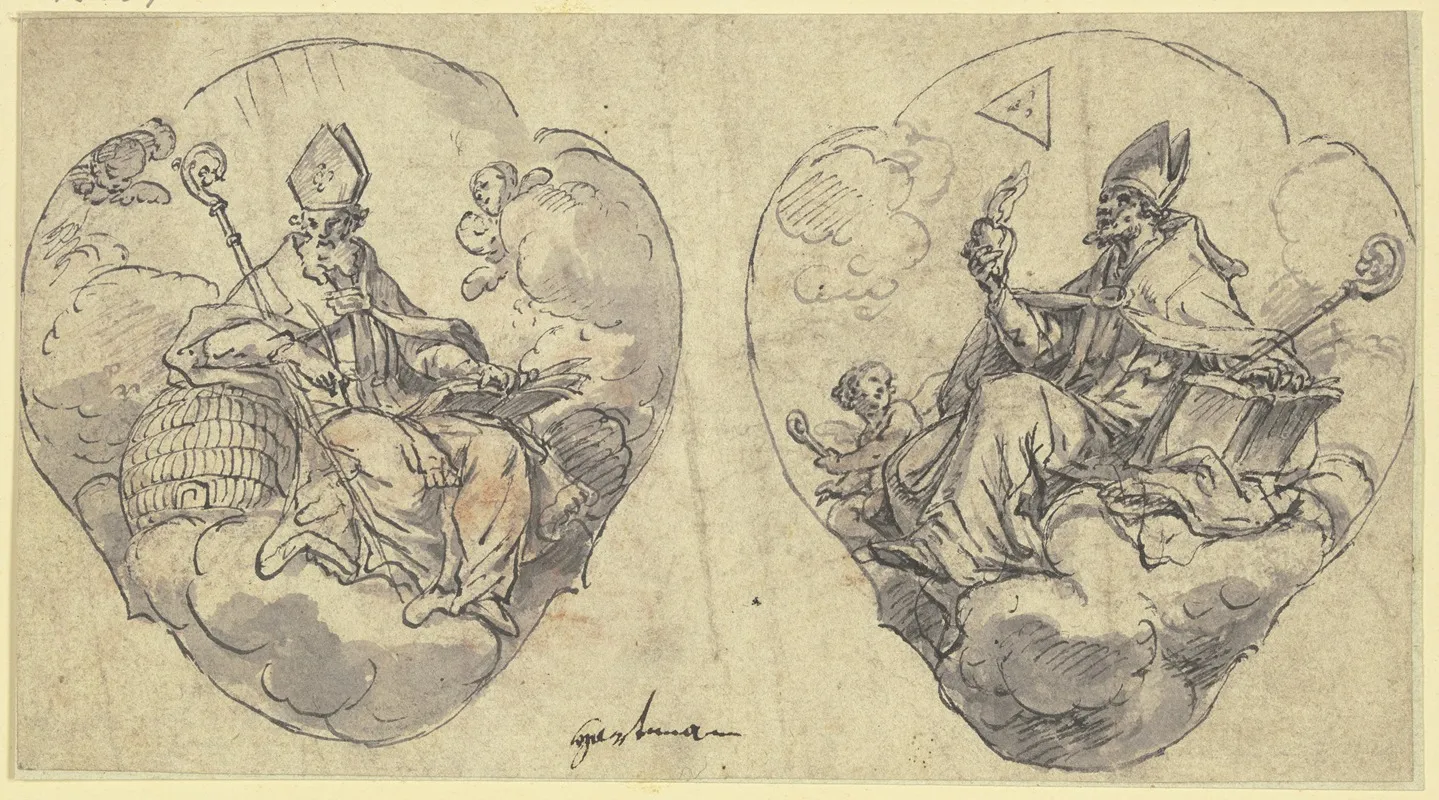 Zwei Kartuschen Mit Den Heiligen Ambrosius Und Augustinus by Joseph Hartmann - Canvas Print