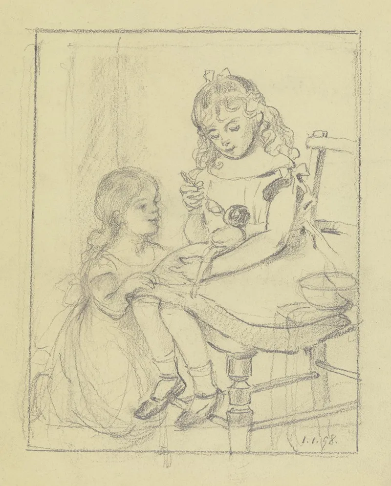 Zwei Kinder Futtern Eine Puppe 2 by Otto Scholderer - Canvas Print