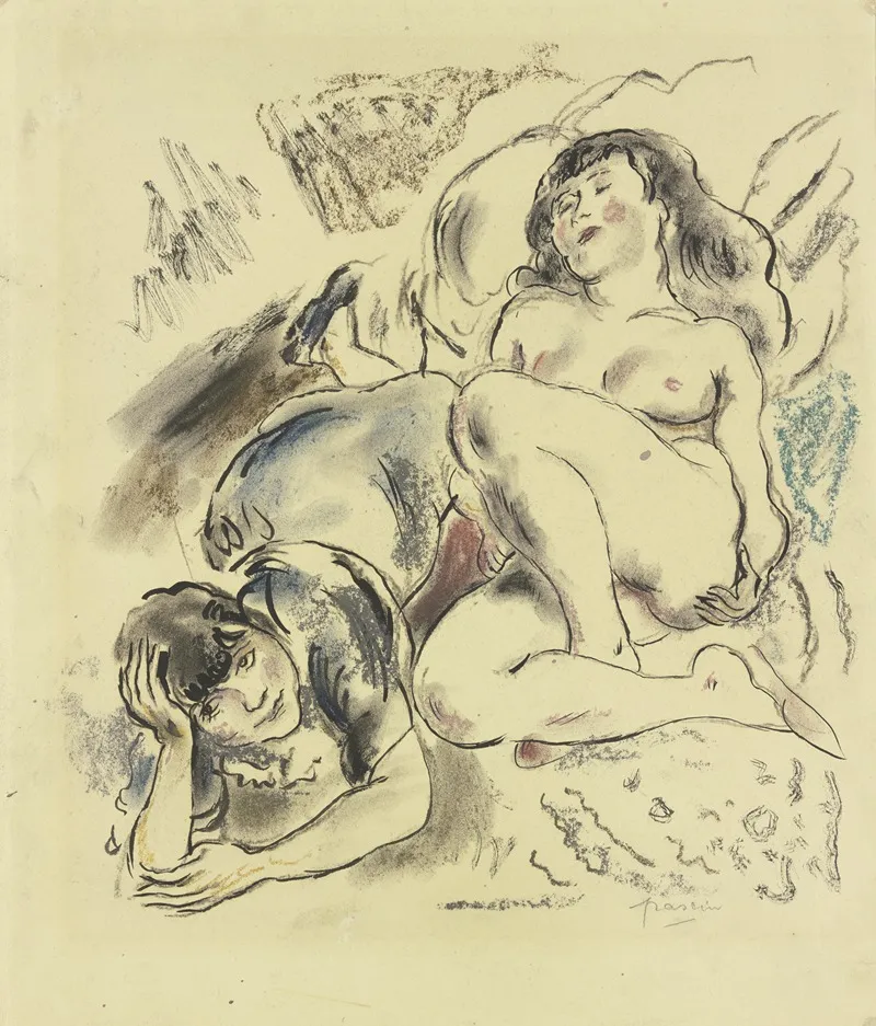 Zwei Madchen Auf Einem Ruhebett by Jules Pascin - Canvas Print