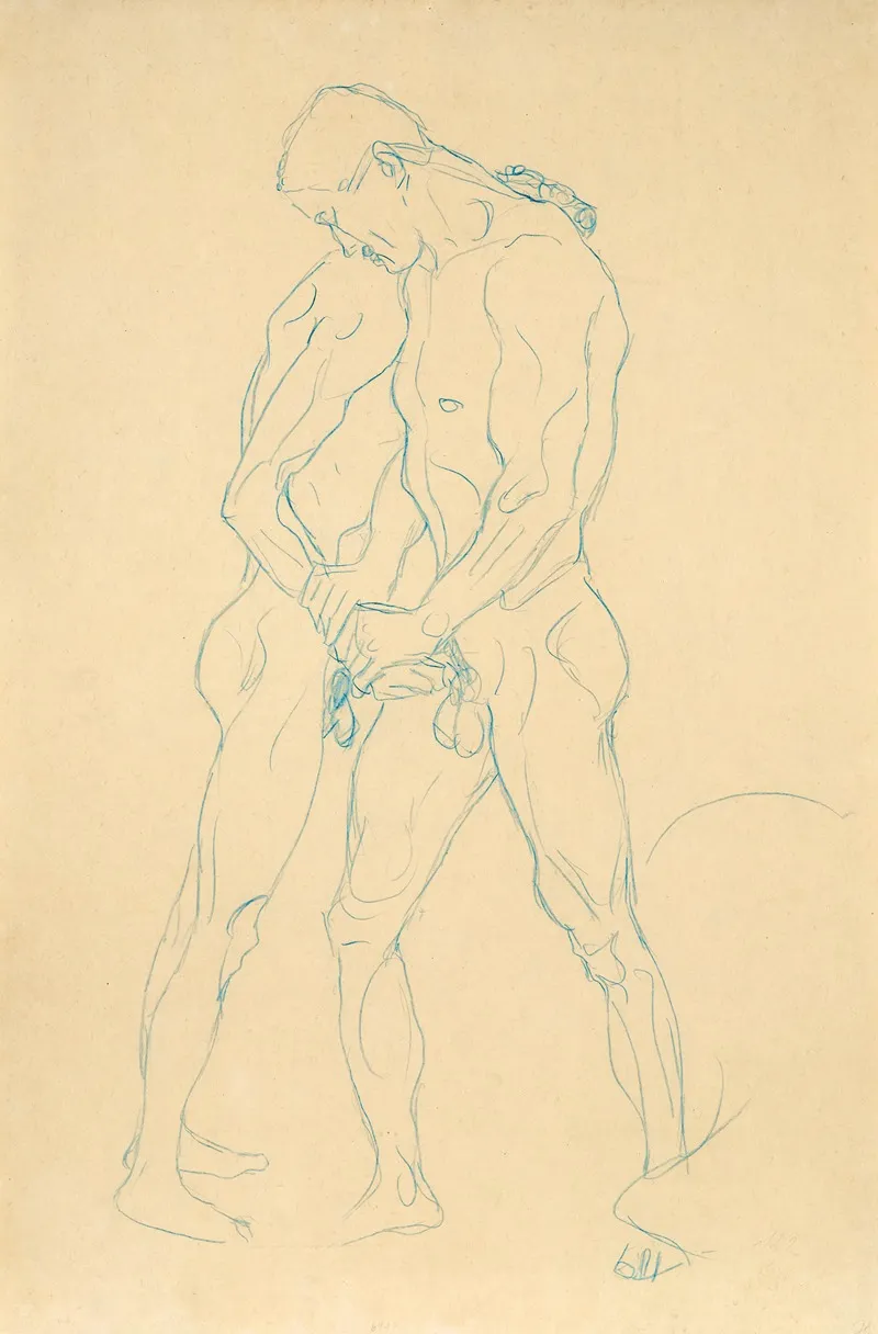 Zwei Mannerakte Studie Zu Athleten Two Male Acts Study For The Athletes by Gustav Klimt - Canvas Print
