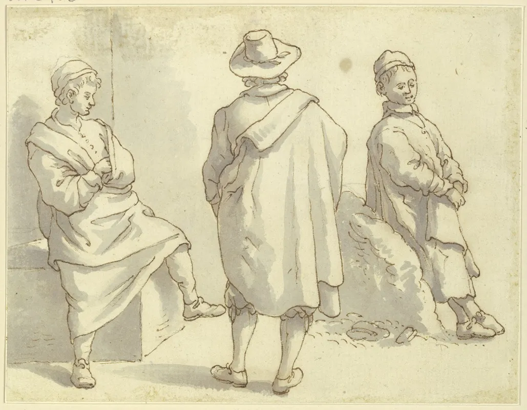 Zwei Matrosen Und Ein Herr In Hut Und Mantel by Stefano Della Bella - Canvas Print