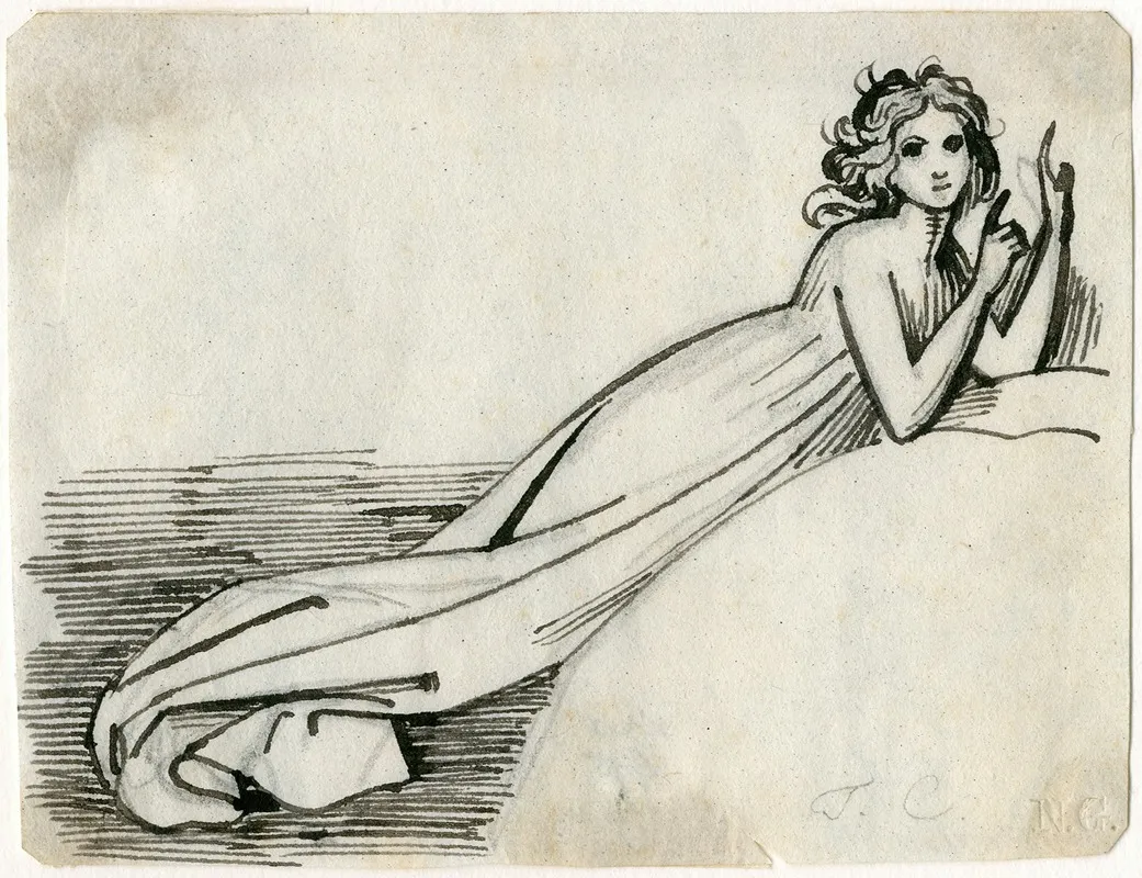 Zwevende Vrouw In Gewaad Op De Ellebogen Leunend by David Humbert de Superville - Canvas Print