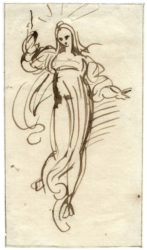 Zwevende Vrouwenfiguur In Lang Gewaad Met Geheven Arm